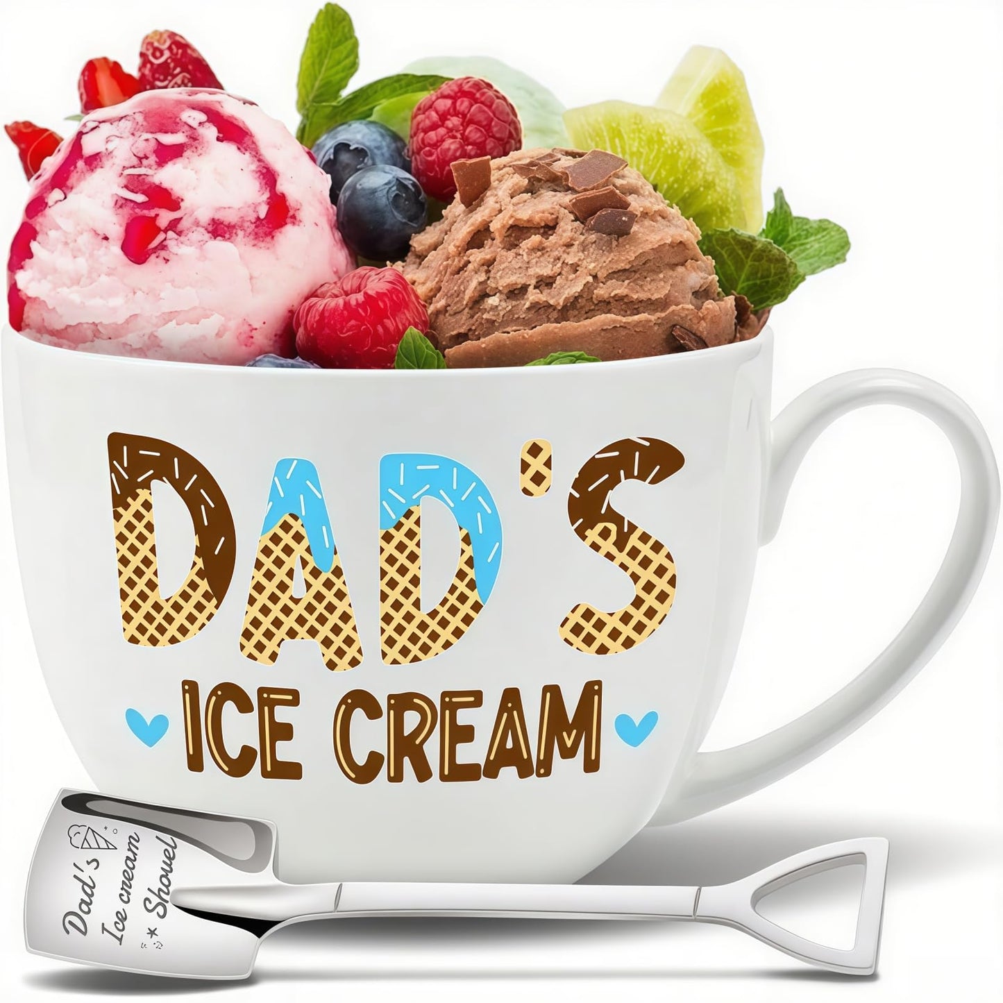 Hithespo Gifts for Dad from Daughter Son Wife, Dad’s Ice Cream Bowl Engraved Shovel Set, Dad Birthday Gifts, Personalized Gift for Dads Anniversary Fathers Day, Gift for Step/New/Bonus Dads Papa, 24oz