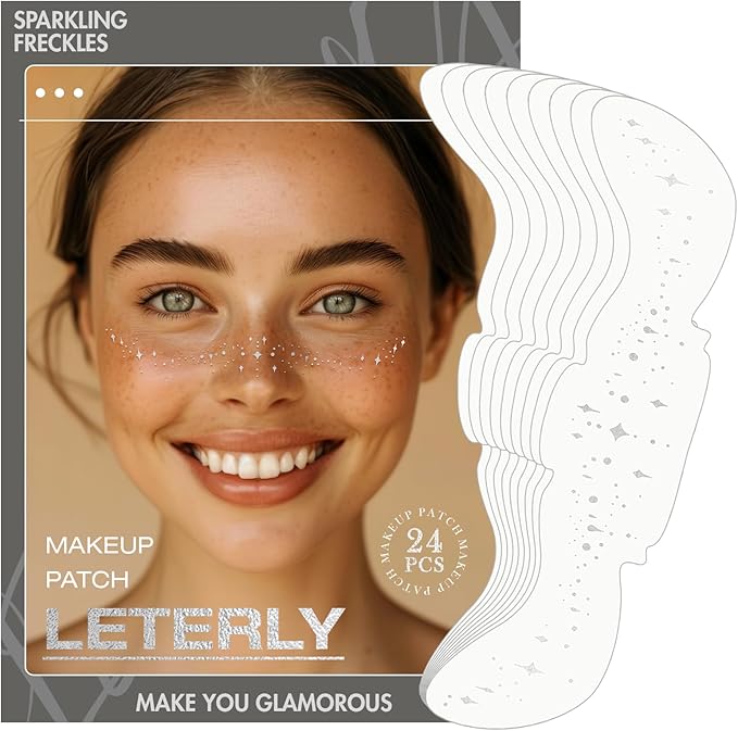 Leterly 24 Pcs Glitter Freckles Face Tattoo,Silver Face Glitter Makeup Patches Cute Sparkle Freckles Patches Waterproof Ma...