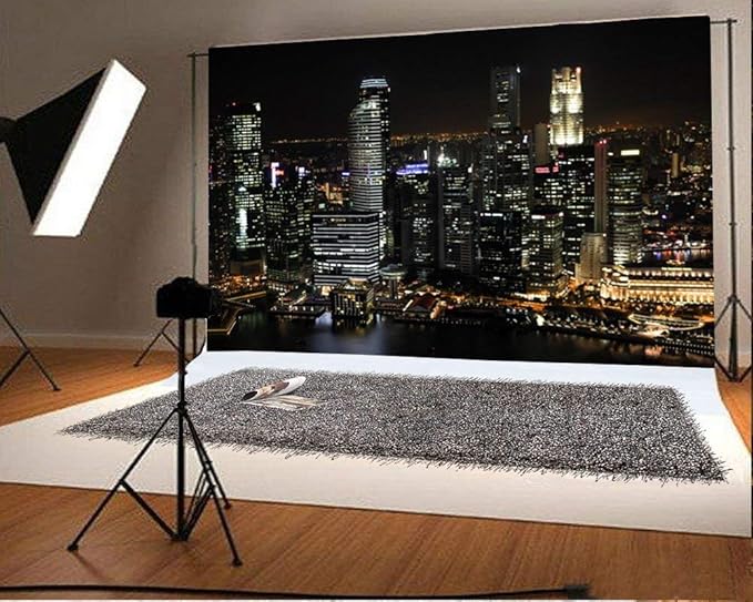 Laeacco 7x5ft Aerial View Famous Big City Backdrop for Photography Modern City Night View Background Skyscraper Urban Ligh...