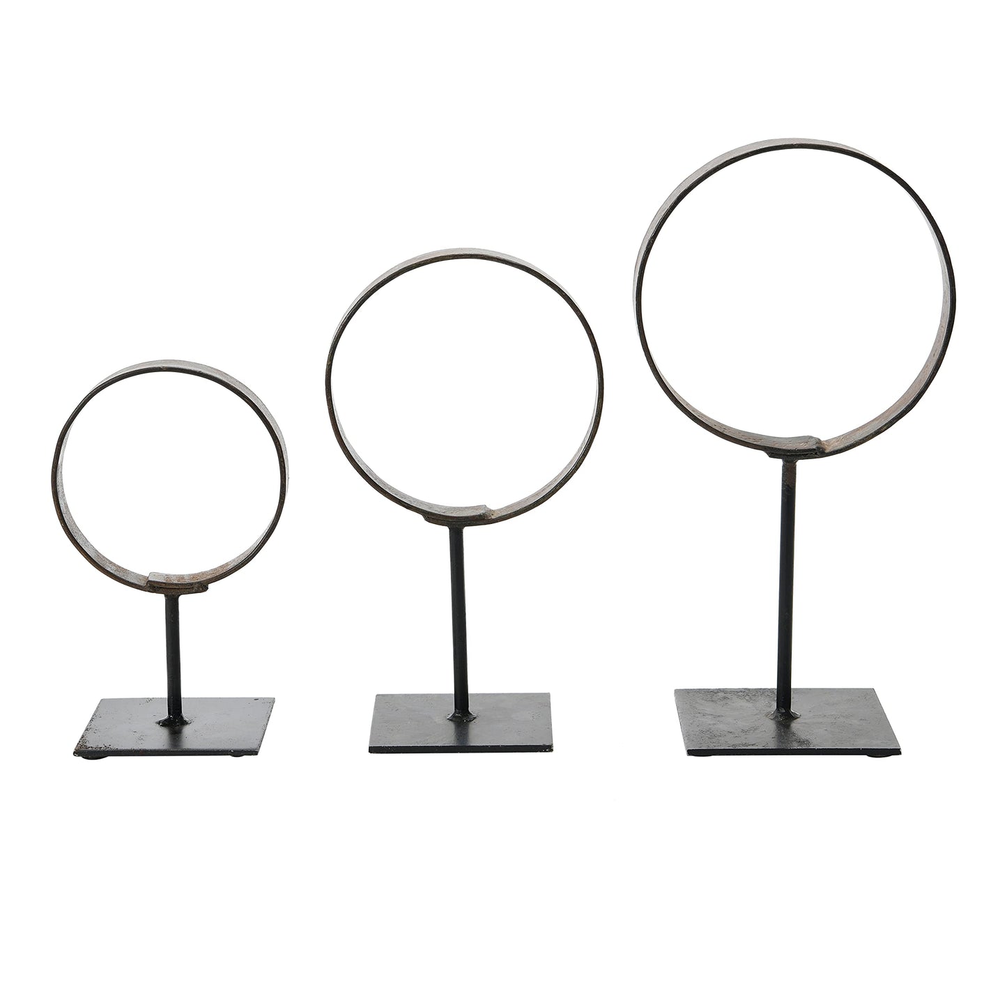Creative Co-Op Decorative Modern Found Metal Rings on Stands, Black, Set of 3