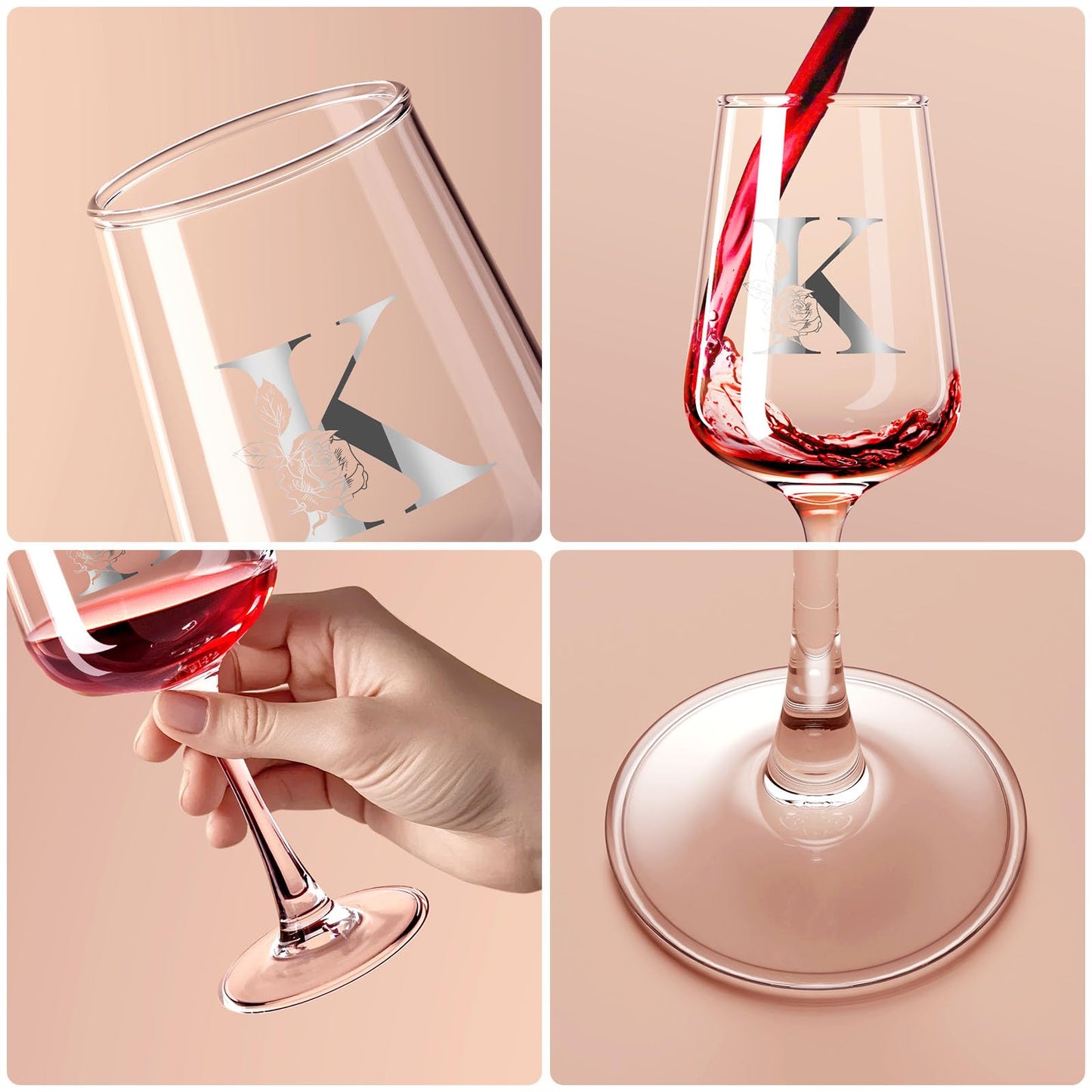 Monogrammed Wine Glass Gifts for Women - Personalized A-Z Wine Glasses with Gift Box & Greeting Card | Custom Mothers day, Anniversary, Birthday Gifts for Her, Mom, Wife, Best Friend, Sister,Woman (K)