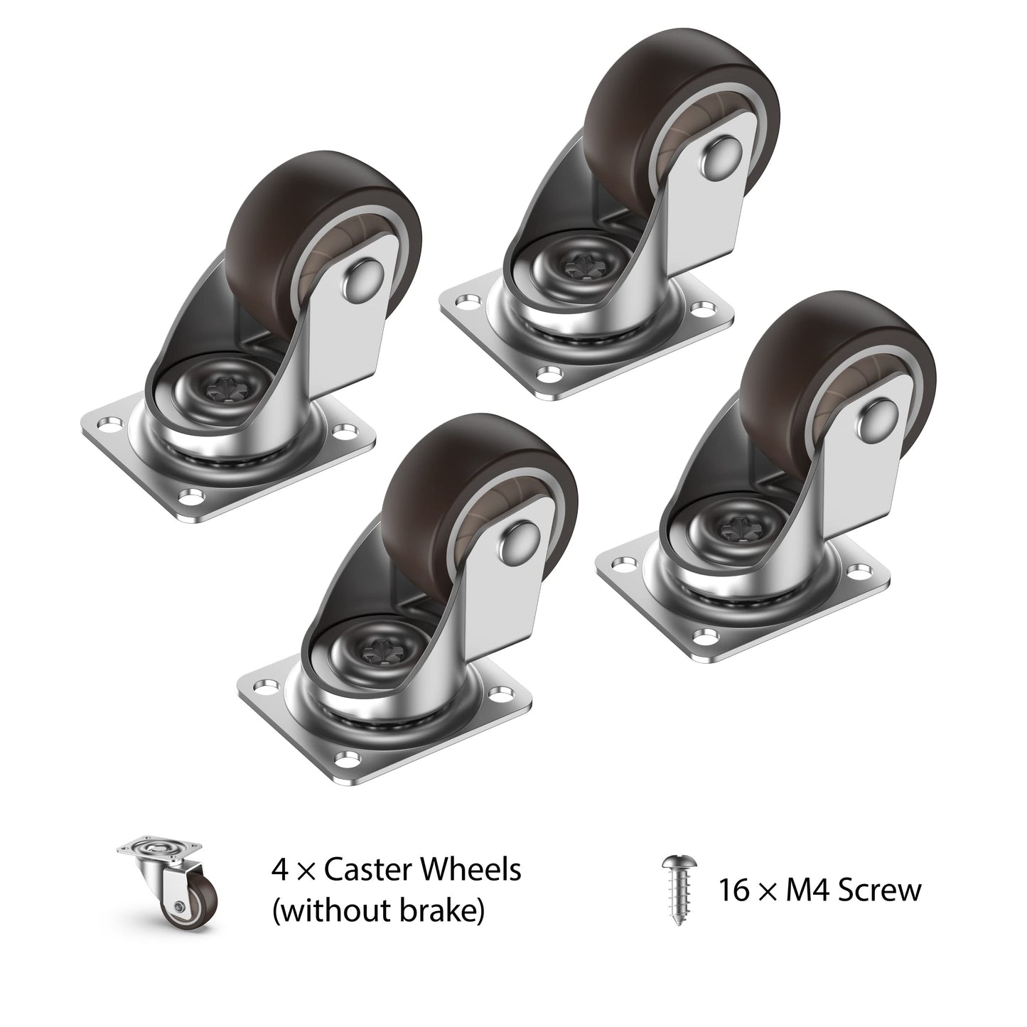 HOLKIE 1 inch Small Caster Wheels for Furniture Low Profile Casters Set of 4 Total Capacity 90 Lbs Perfect Wheels for Small Project,Nightstand,Side Table (No Brake)