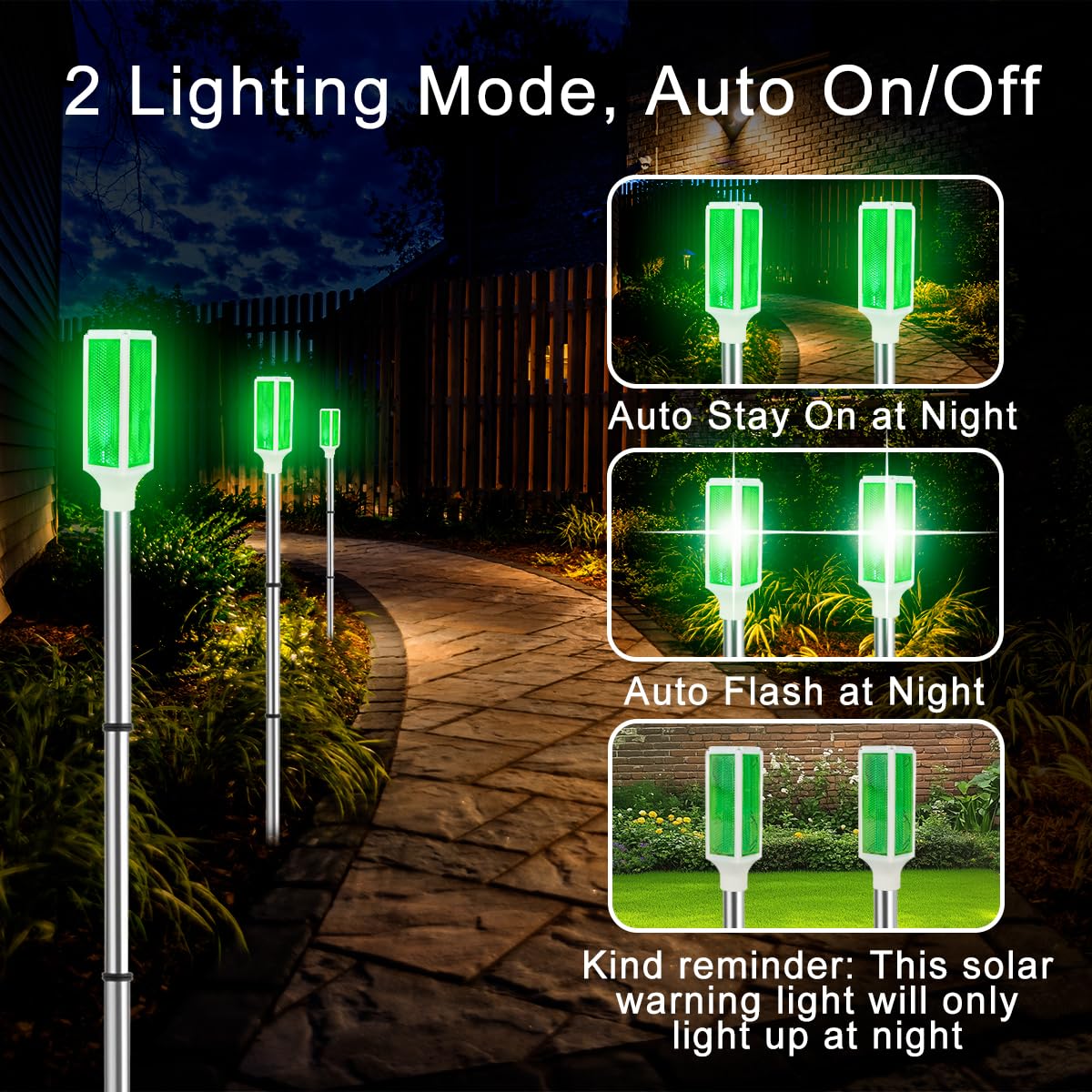 Aolyty Solar Lights Outdoor, Waterproof Driveway Markers Reflective, Warning Flash Light with 2 Lighting Modes, LED Solar Light 4 Pack for Parking Lots, Yard, Sidewalk, Stop Sign, 30 Inches (Green)