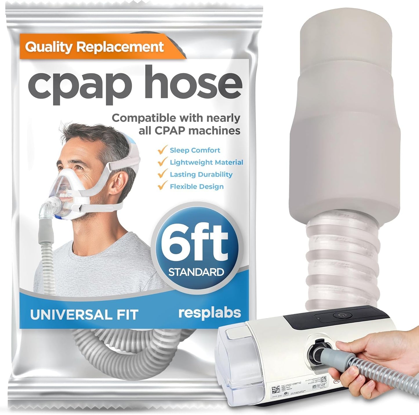 resplabs Universal Standard CPAP Tubing 6 Foot Replacement Hose Compatible with Most CPAP Machines Standard Diameter Flexible CPAP Tube