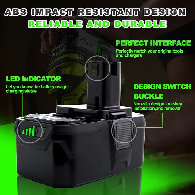 Upgrade 8000mAh High Capacity Replacement for Ryobi 18V Battery P108 P104 P105 P102 P103 P122 P109 Li-ION Compatible with Ryobi 18V ONE+ System Cordless Power Tools and Charger,1Pack