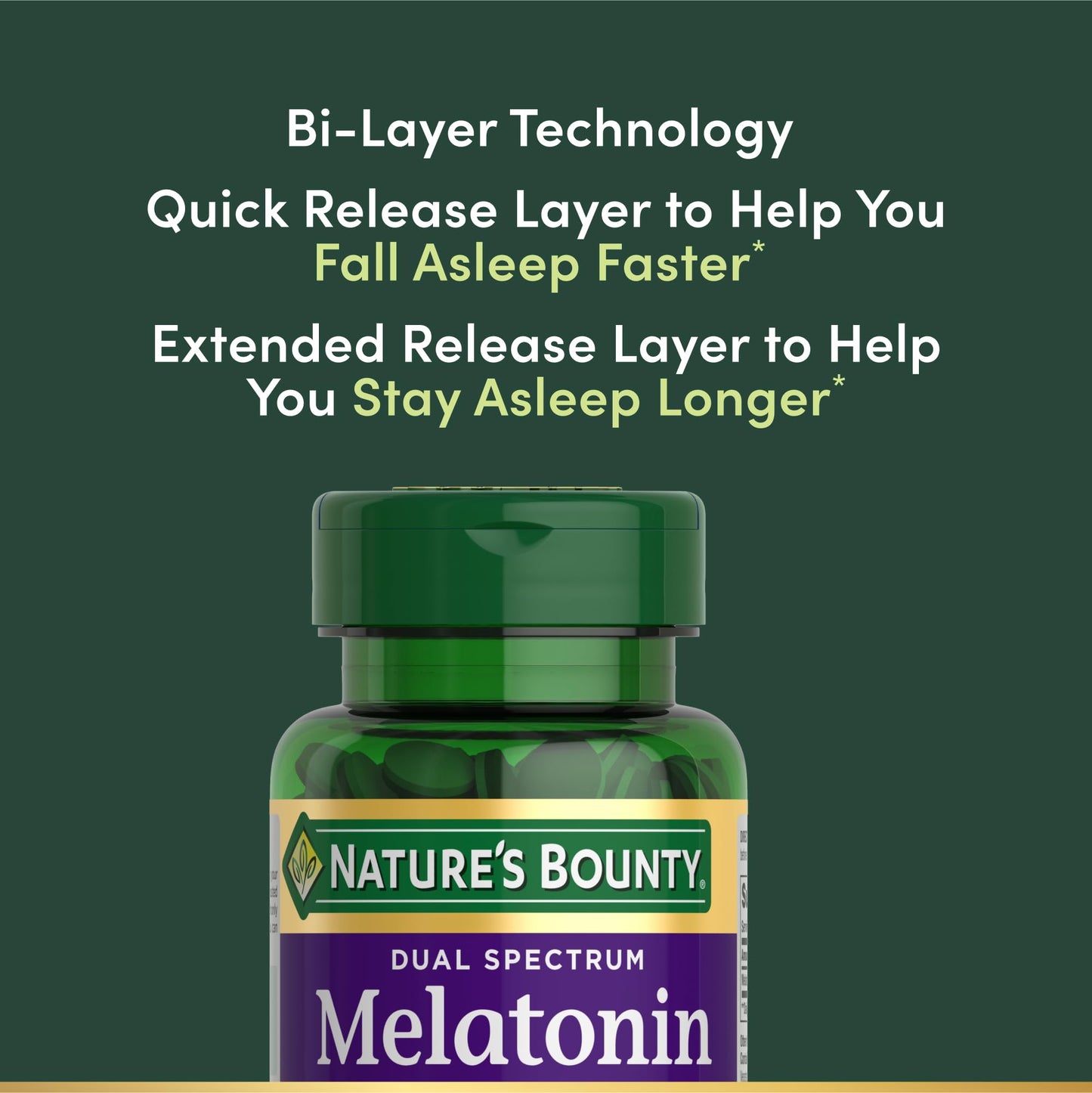 Nature’s Bounty Melatonin 5mg Dual Spectrum, 100% Drug Free Sleep Supplement, Quick Release and Extended Release, Promotes Relaxation and Sleep Health, 60 Bi-Layer Tablets