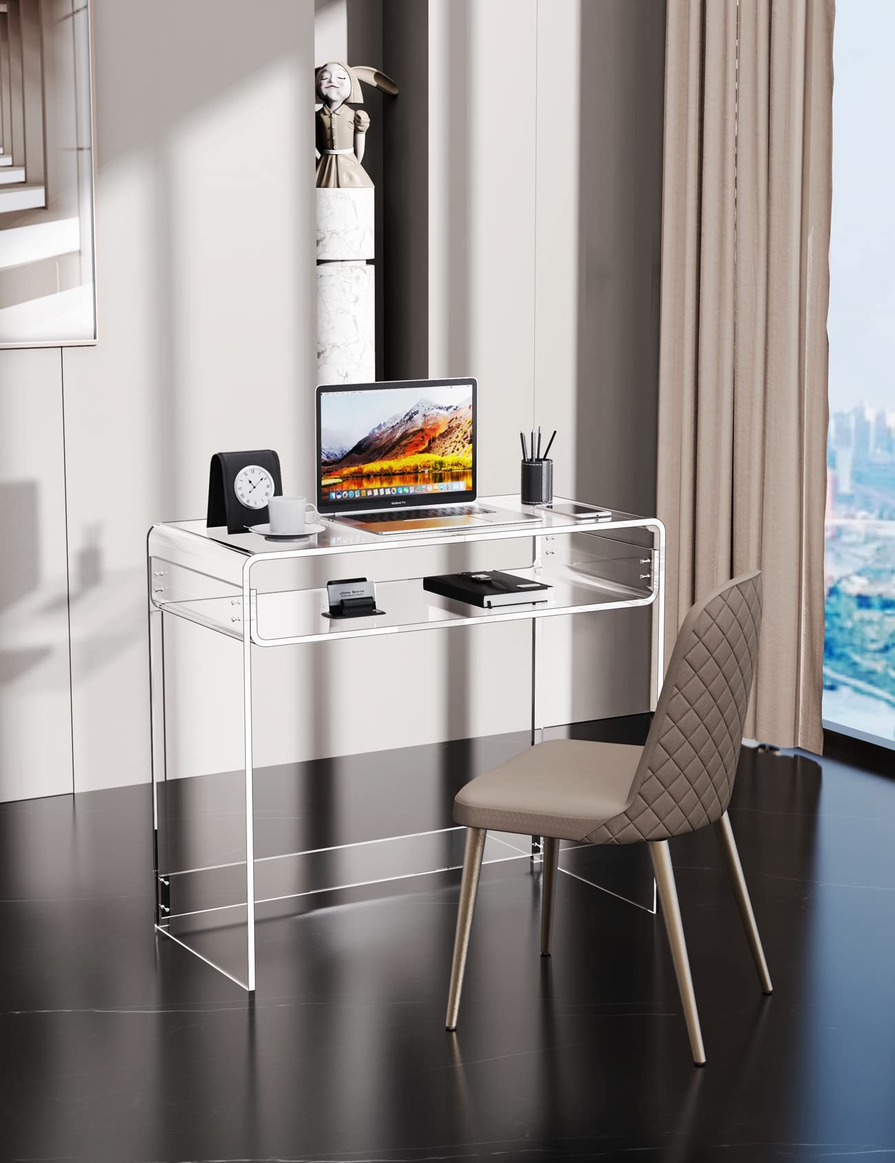 solaround Acrylic Desk Laptop Study Table Home Office Console Table Entrance Tables, 33.5'' x 15.7'' x 29.5'' (Clear)