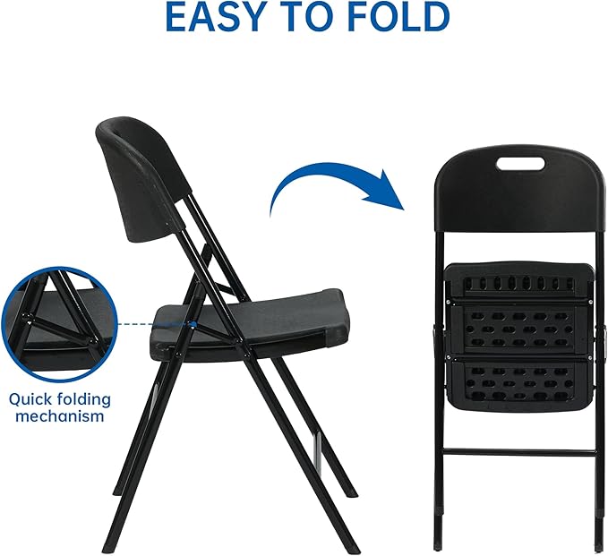 Winlice 90 Pack Thicker 800 LBS Black Folding Chairs, Commercial Grade Folding Chair, Foldable Chairs for Events