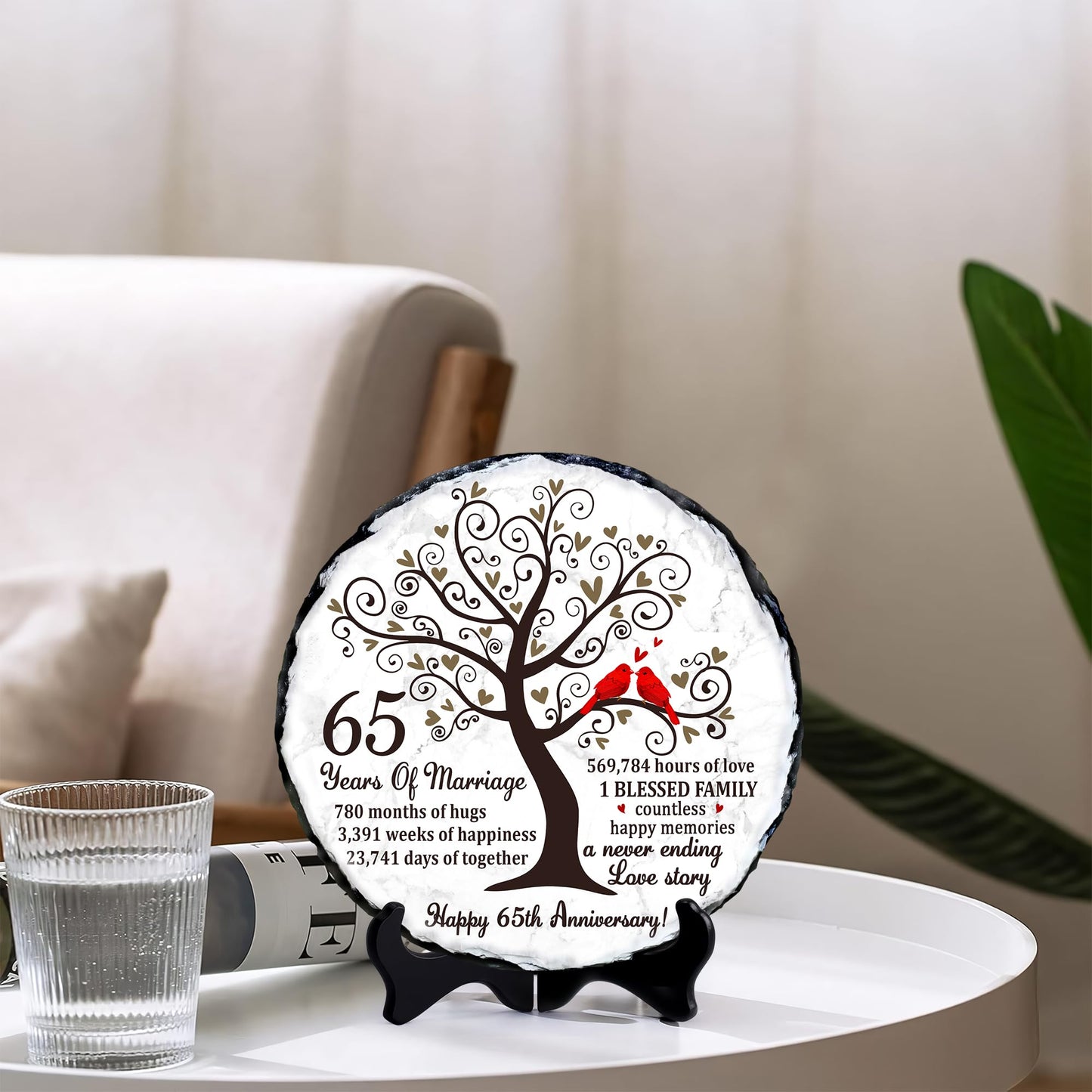 Bozspacer Blue Sapphire Couple Slate Plate – 65th Wedding Gifts for Parents & Couples – Unique 65th Anniversary Wedding Gift Ideas – 65 Years of Marriage Decoration, Plaque, Keepsake