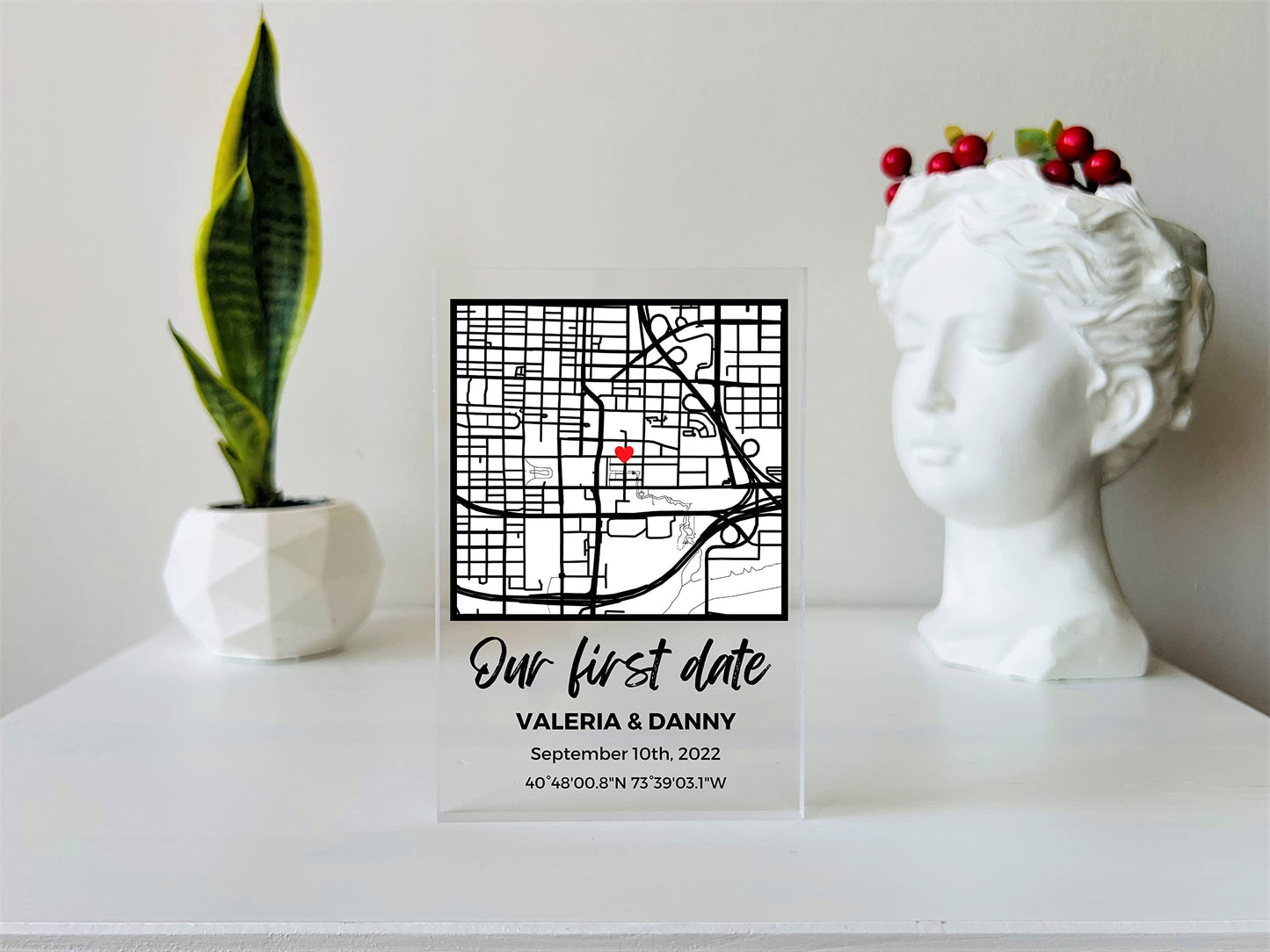 NEXT DAY SHIP Custom Our First Date Map Block - Couple Map, Where It All Began, Gift for Her, Acrylic Plaque Couple Gift, Custom Location, Couples Gift, Gifts for Wife and Husband Anniversary