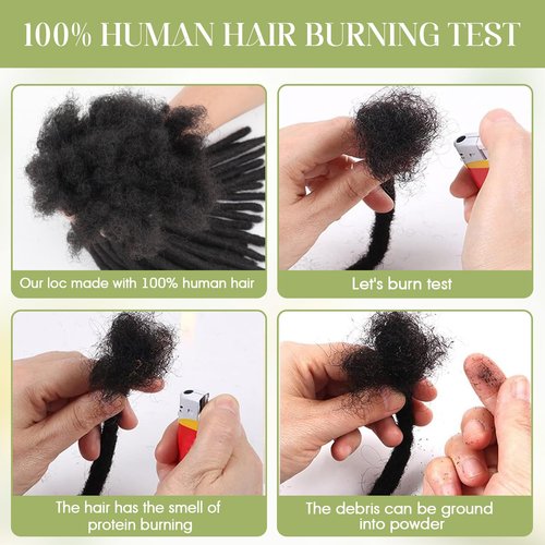 BUGUQI 6Inch-18Inch Dreadlock Extensions Loc Extensions Human Hair for Men/Women 100% Real Human Hair (0.6CM Width-1B, 18 Inch-10 Strands)