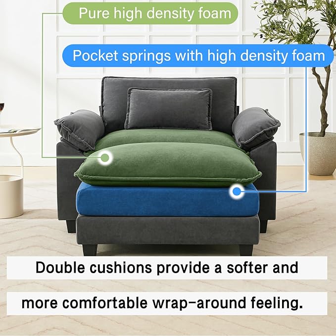 Oprisen 53" Modular Sectional Sofa, Comfy Cloud Couch Sectional Sofa with Ottoman, Velvet Sofa Sleeper Deep Seat Sofa with Throw Pillows for Living Room (Blue Gray)
