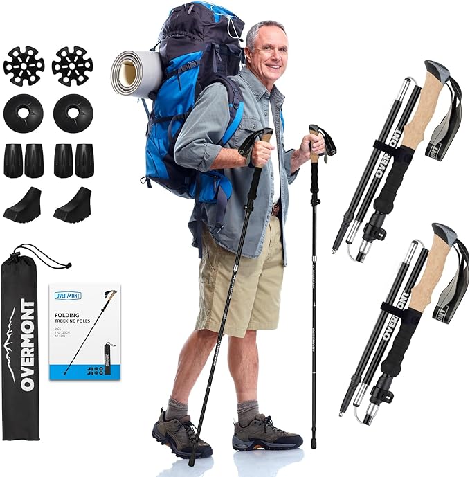 Overmont 7075 Aluminum Trekking Poles - Lightweight Collapsible Hiking Poles Adjustable Walking Sticks with EVA Handle All...