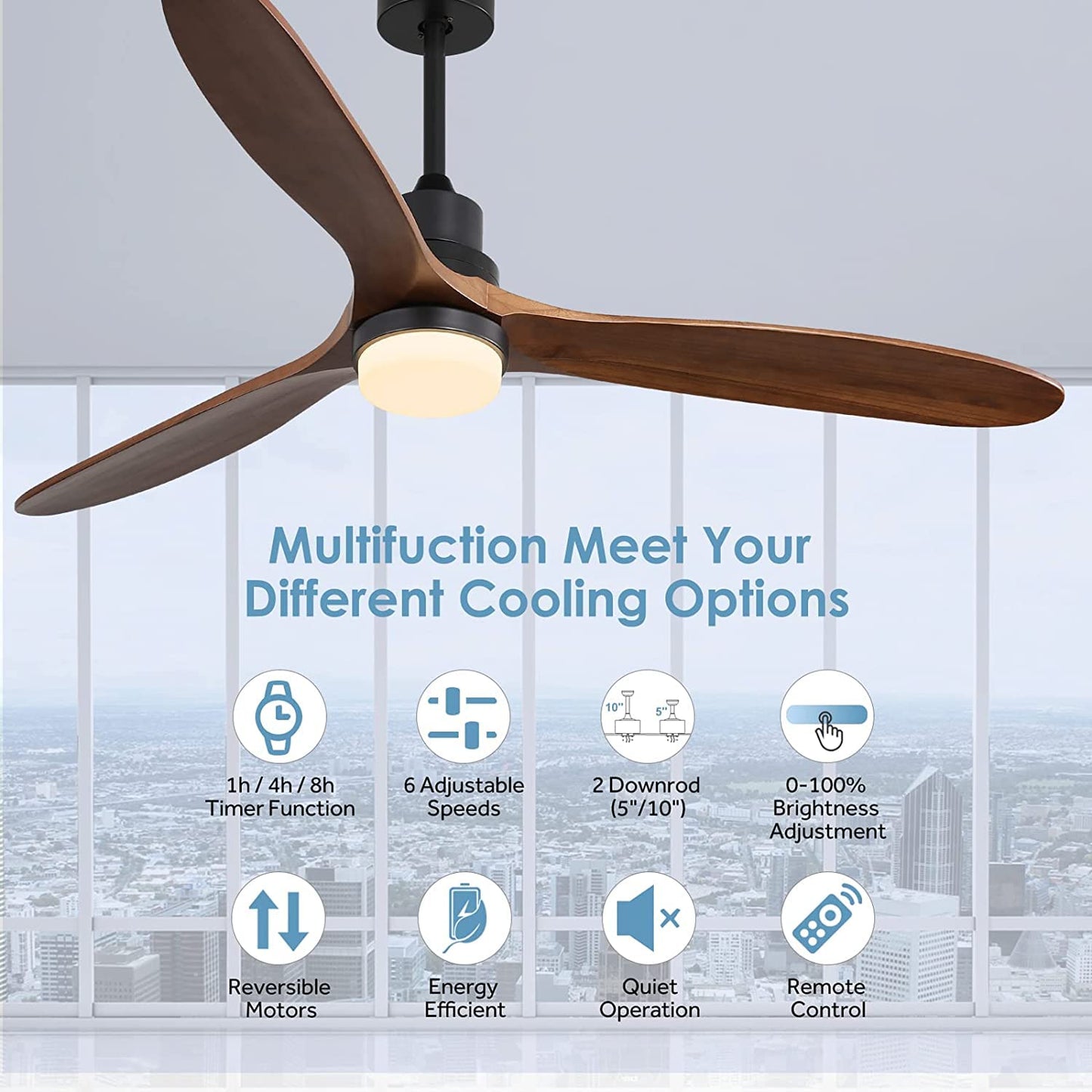 Caci Mall Ceiling Fans With Lights, 60 Inch Ceiling Fan With Light And Remote Control, Low Profile Outdoor Ceiling Fan For Patio