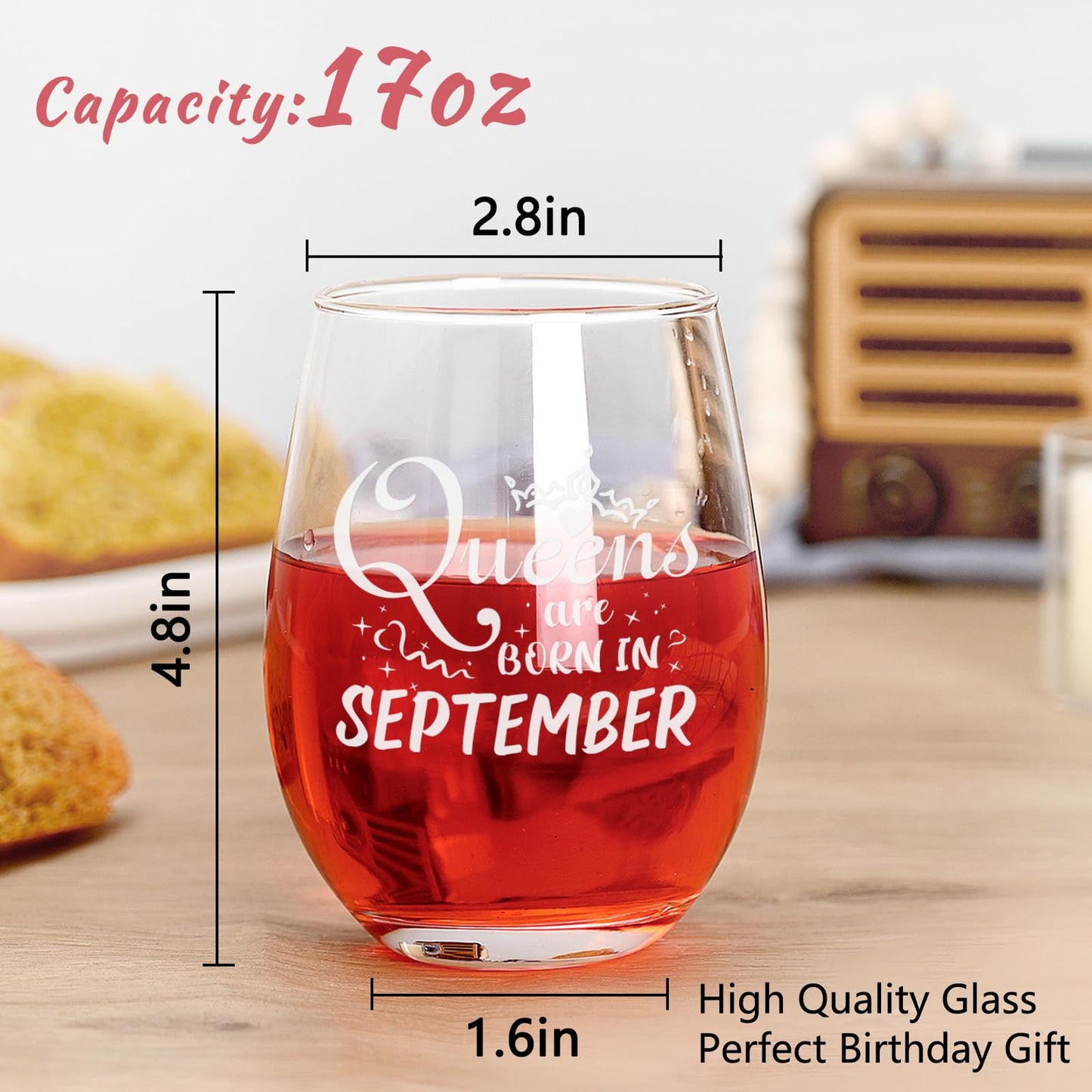 Futtumy Birthday Gifts for Women, Queens Are Born in September Wine Glass, Funny September Birthday Gifts for Daughter Mom Her Wife Sister Friend Girlfriend, Virgo Libra Presents for Women, 17oz/500ml