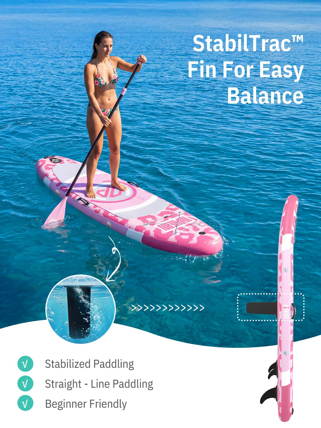 Niphean（Ultra-Light） Inflatable Paddle Board with StabilTrac Fin and Durable SUP Accessories, 10' Stand Up Paddle Boards for Adults & Youth, Versatile Yoga Paddle Board, Gift Ideas-Candy Leopard
