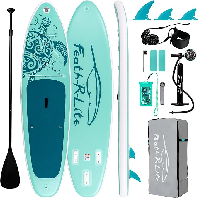 FEATH-R-LITE Inflatable Ultra-Light 10'×30''/10'6''×33'' Stand Up Paddle Board for All Skill Levels with Premium SUP Paddl...