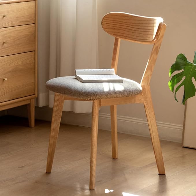 Grewood 100% Solid Oak Wood Dining Chairs,Mid Century Modern Dining Chairs with Upholstered Cushion,Kitchen,Dining Room Chairs Set of 1/2/4 (1, Original Color Grey Upholstery)