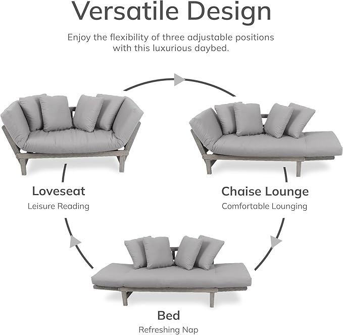 Cambridge Casual West Lake Mahogany Outdoor Convertible Sofa Daybed, Weathered Gray/Oyster Cushion
