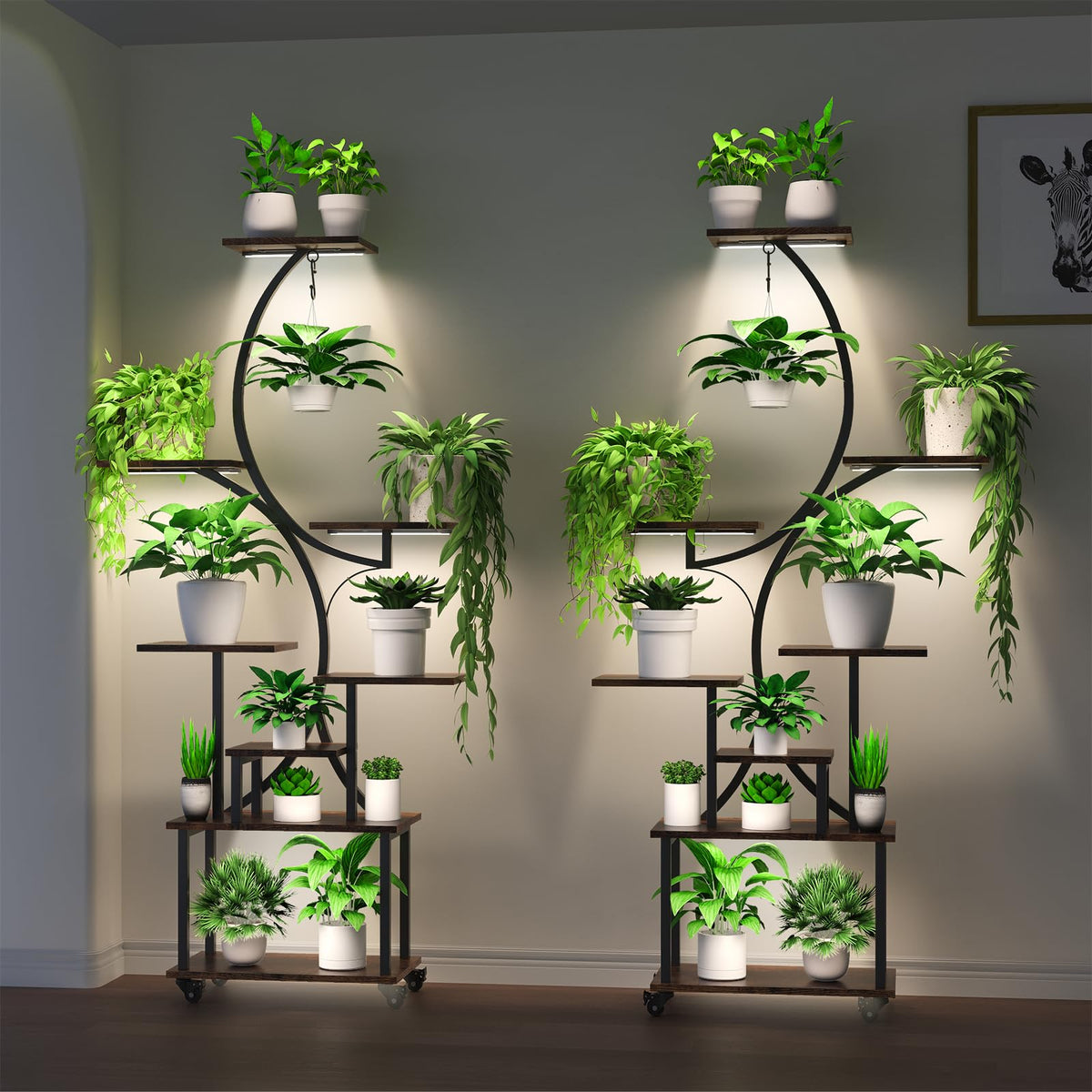 MODCART Plant Stand Indoor with Grow Lights, Indoor Plant Stand with Wheels, 8 Tiered Plant Shelf Indoor, Tall Plant Stands Indoor with Pulley for Living Room, 2PCS
