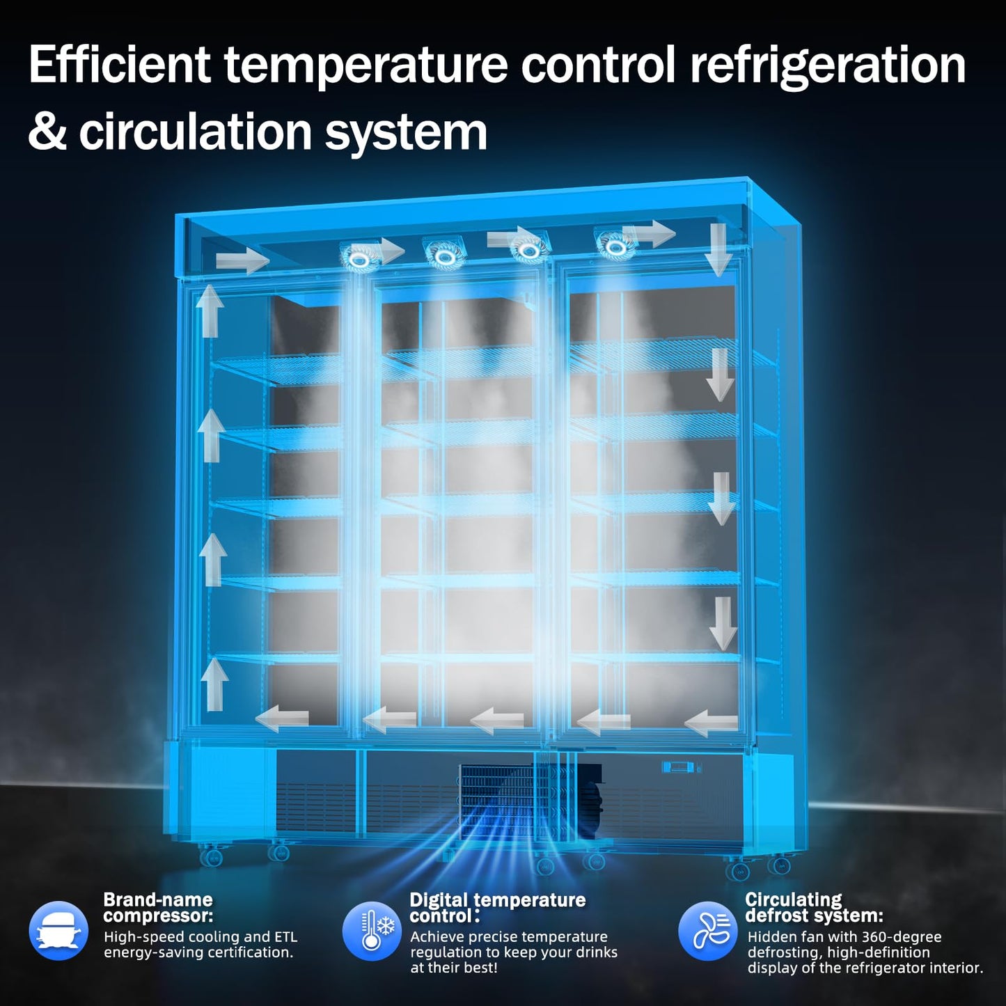BINGERMA Commercial Beverage Refrigerator with 3 Glass Doors 56 Cu.ft Display Merchandiser Cooler Bar Black Drink Fridge for Convenience Stores, Supermarkets,Bars,Offices