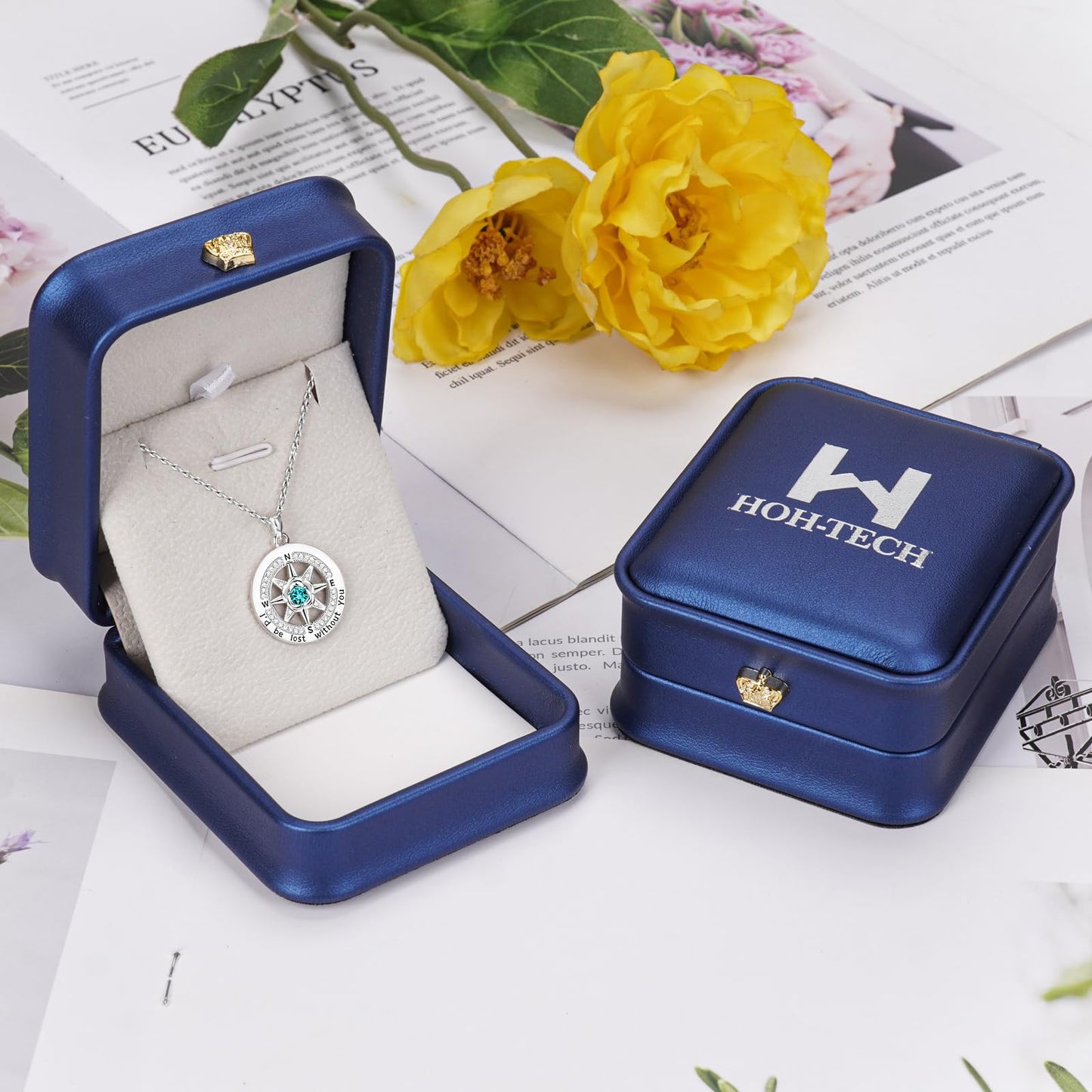 HOH-Tech Compass Necklace for Women 925 Sterling Silver Id be Lost without You Compass Necklace Birthstone Graduation Rose Jewelry Pendant for Mothers Wife Daughter-Dec-Blue Topaz