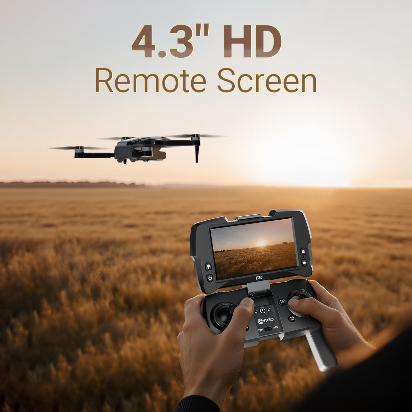 Contixo F25 GPS Drone for Adults with 1080p HD Camera, 4.3" FPV RC Screen Included, Waypoint Flight, Orbit Mode, Selfie Mode, Altitude Hold, 16 Min Flight, Carrying Case, Landing Pad, 5.9oz/167g