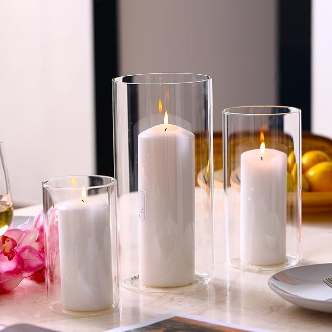 PHOSPHOR Hurricane Candle HoldersFor Pillar Candle Clear Glass Cylinder Centerpieces Vases Table Decoration Centerpiece Fl...