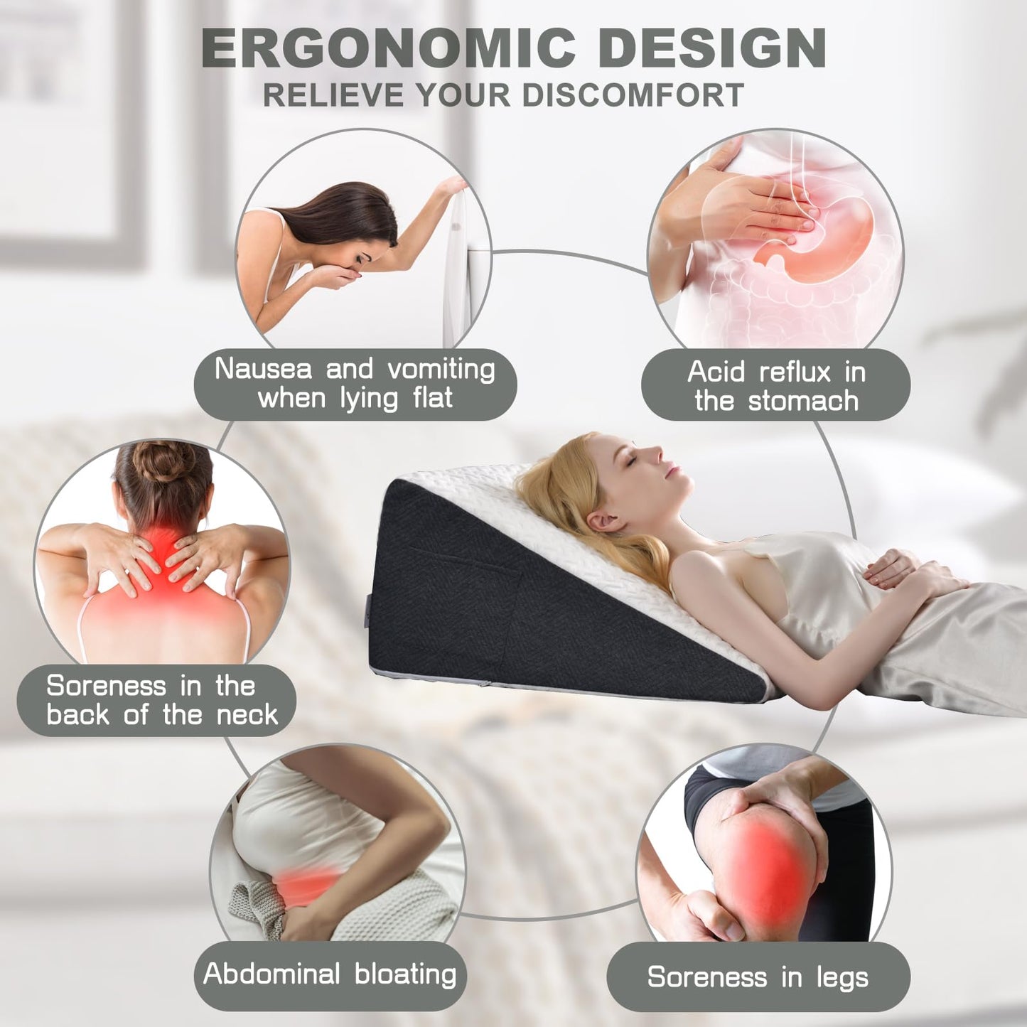 Cosmoluxe 7.5" Bed Wedge Pillow with Cooling Memory Foam Top, Triangle Pillow for Acid Reflux, Heartburn, Snoring, and GERD Relief, Headboard Wedge to Reduce Neck and Back Pain