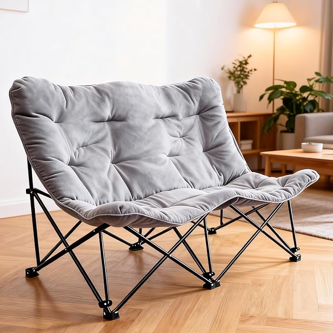 WTVIDAS Oversized Padded Double Camping Chair with High Back Heavy Duty Folding Comfy Chair Butterfly Chair for Adults Lawn Patio Outdoor