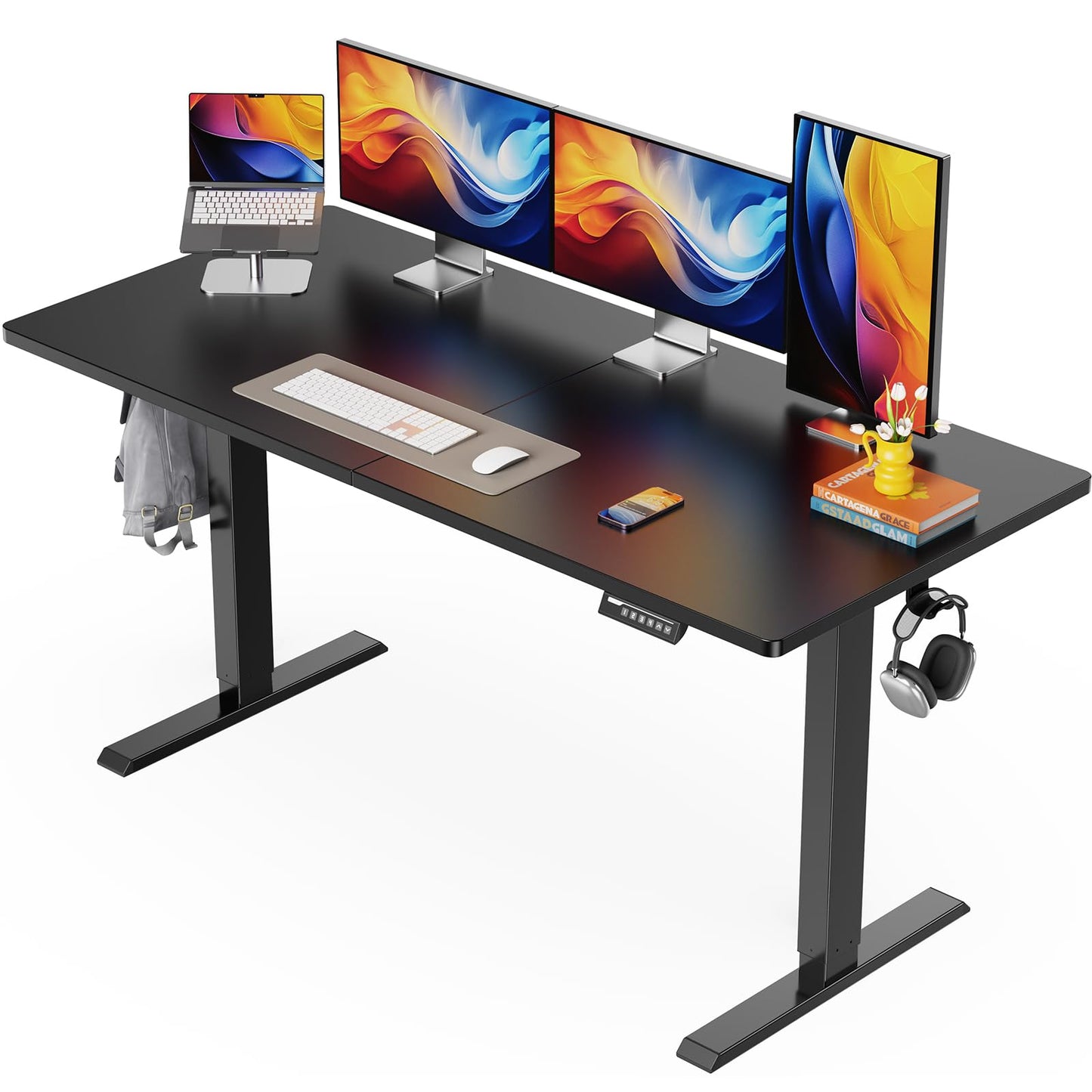 ErGear Electric Standing Desk, 55 x 28 inch Height Adjustable Sit Stand Up Desk, Computer Home Office Desk with 4 Memory Height Buttons, Two Pieces Desktop, Black, EGESD112B