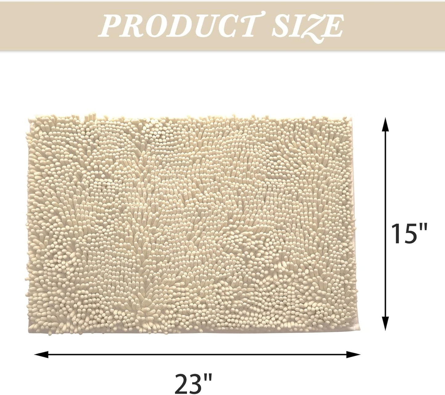 Non-Slip Bath Rug,Extra Soft Microfiber Bedroom Shag Carpet with Anti-Slip Backing,Water/Dust Absorbent Fast Dry Shower Mat,Sound Insulated Stairs Pad,Machine Washable (Beige,15 x 23 Inches)