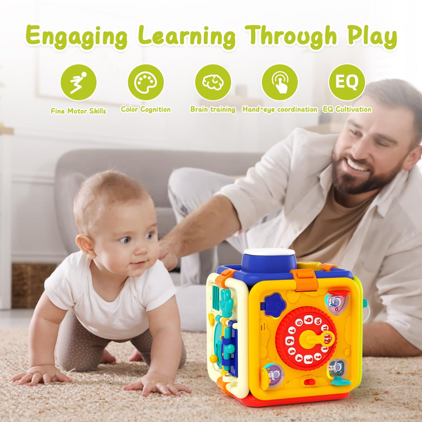 Busy Board for 1+ Year Old Girl & Boy Gifts, Montessori Toys for 1 2 3 4 Year Old Toddler, 6-in-1 Educational Early Development Toys for Toddlers 2-4, Christmas, Birthday Gift for 1-4 Year Old Kids