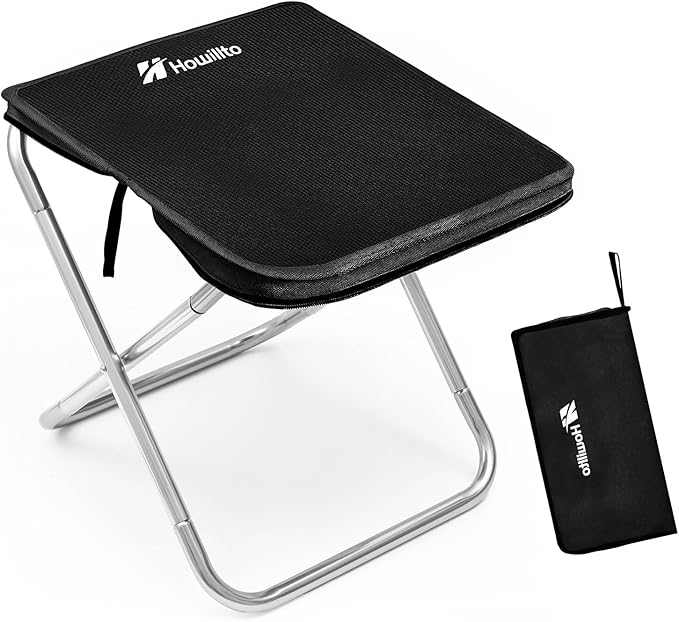 Howillto Camping Stool, 16in Tall Portable Folding Stool with Carry Bag, Upgraded Ultralight Chair with Roomy Seat for Adu...