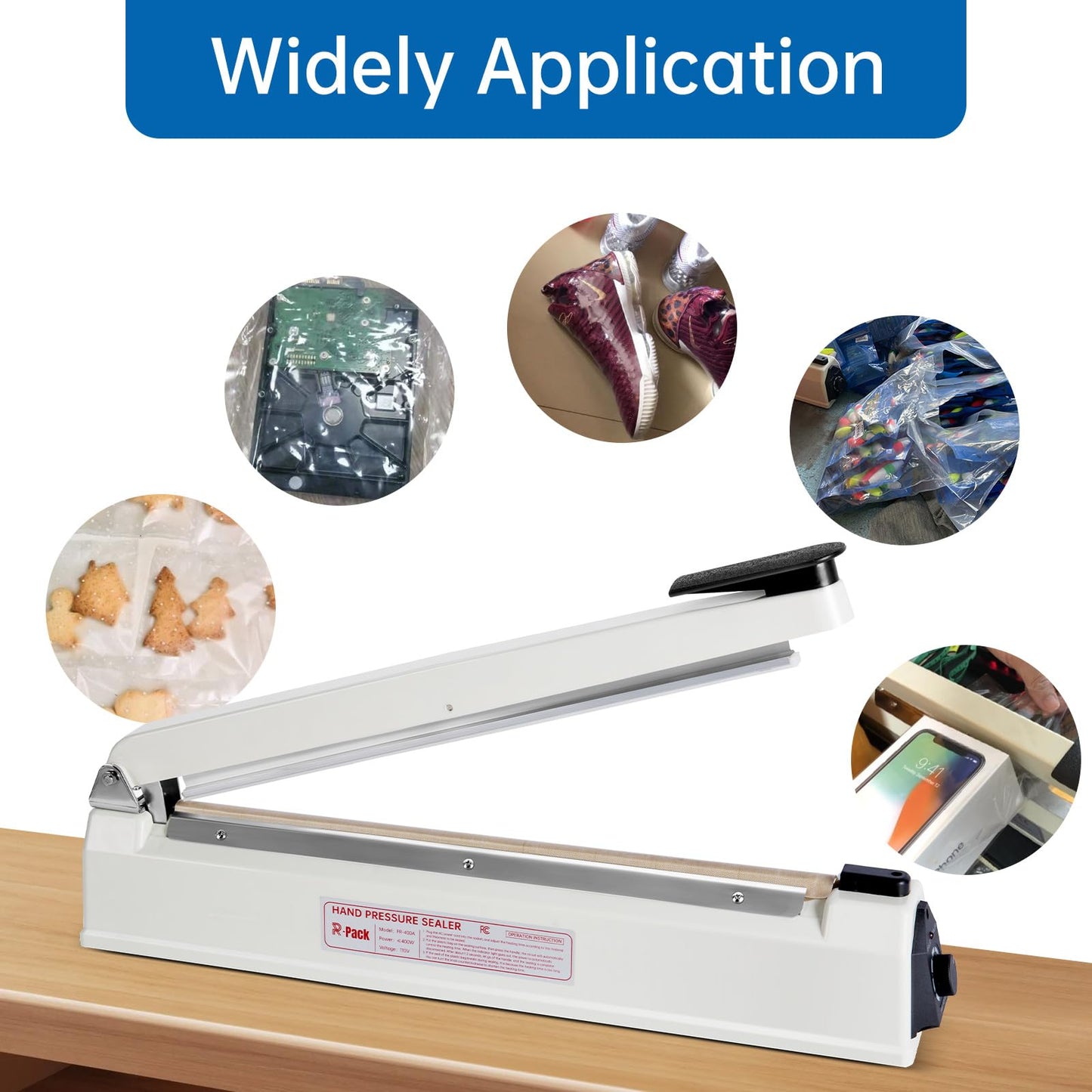 R-PACK Impulse Heat Sealer with Seal bar, Heavy-Duty Bag Sealing & Cutting Machine, 2 Extra Replacements（Purple, 8inch）