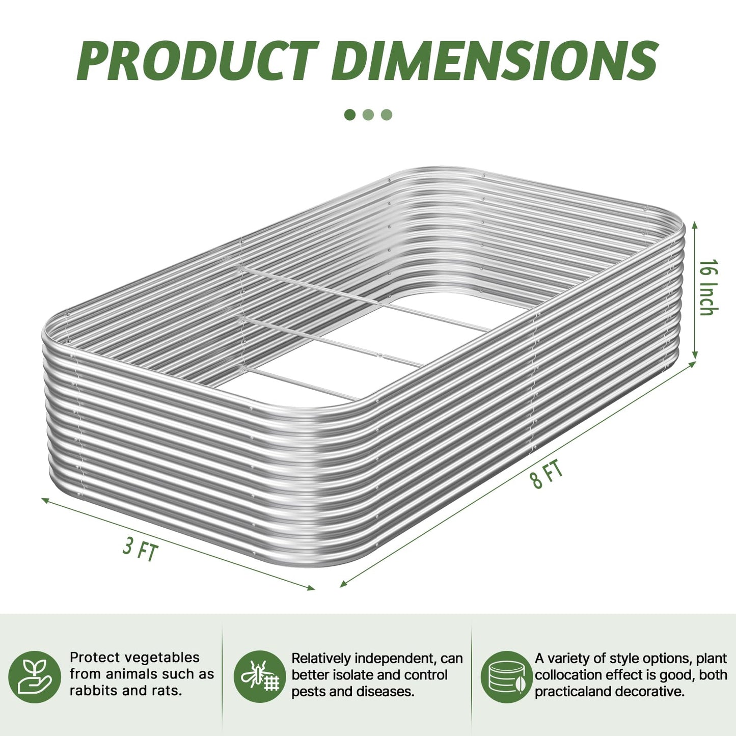 OZMSHF 2 Pack Tall 8FT Raised Beds for Gardening, Corrugated Galvanized Steel Raised Garden Bed, Outdoor Metal Above Ground Garden Bed for Vegetables and Flowers-8x3FT