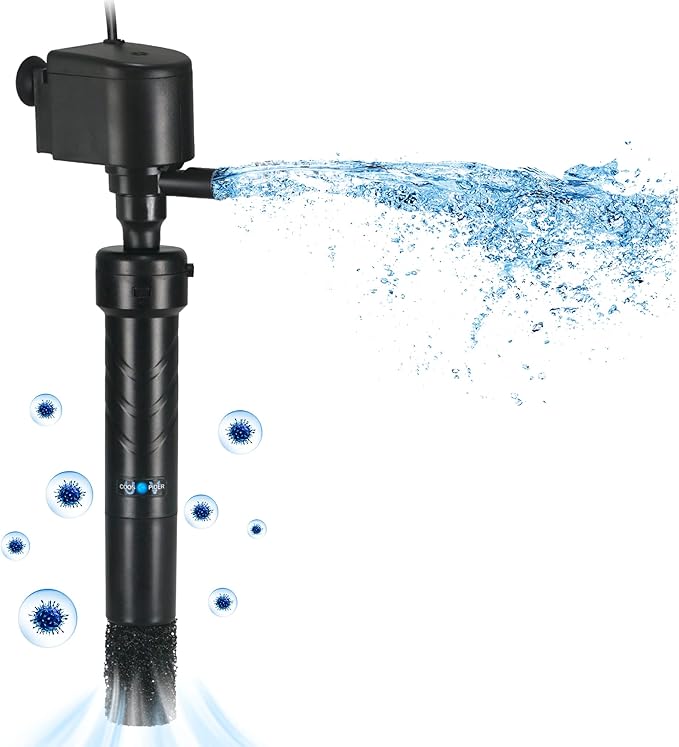 COOSPIDER Aquarium U-V Filter Green Clean Machine for 40-100 Gallon Fish Tank Crystal Clear 300GPH Submersible Water Pump ...
