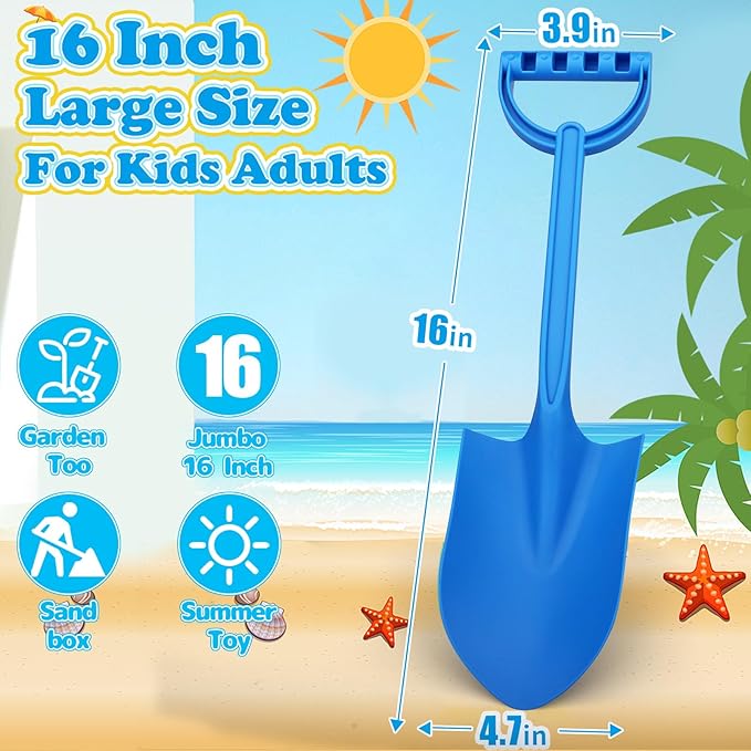3 Pack Beach Sand Shovels Toys, 16 Inch Plastic Spade Shovel Scoop for Kids Adults, Beach Sand Toy for Sandbox,Outdoor, Snow Scoop, Planting Shovels for Digging, Gardening, Summer Vaction Travael