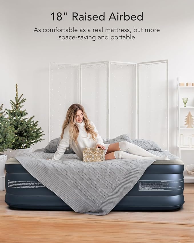 iDOO Queen Air Mattress with Built in Pump, 18 Raised Comfort Inflatable Mattress Blow up Mattress, Upgraded Four Chamber Portable Air Bed for Camping, Guests and Home, Colchon Inflable, 650 lbs Max