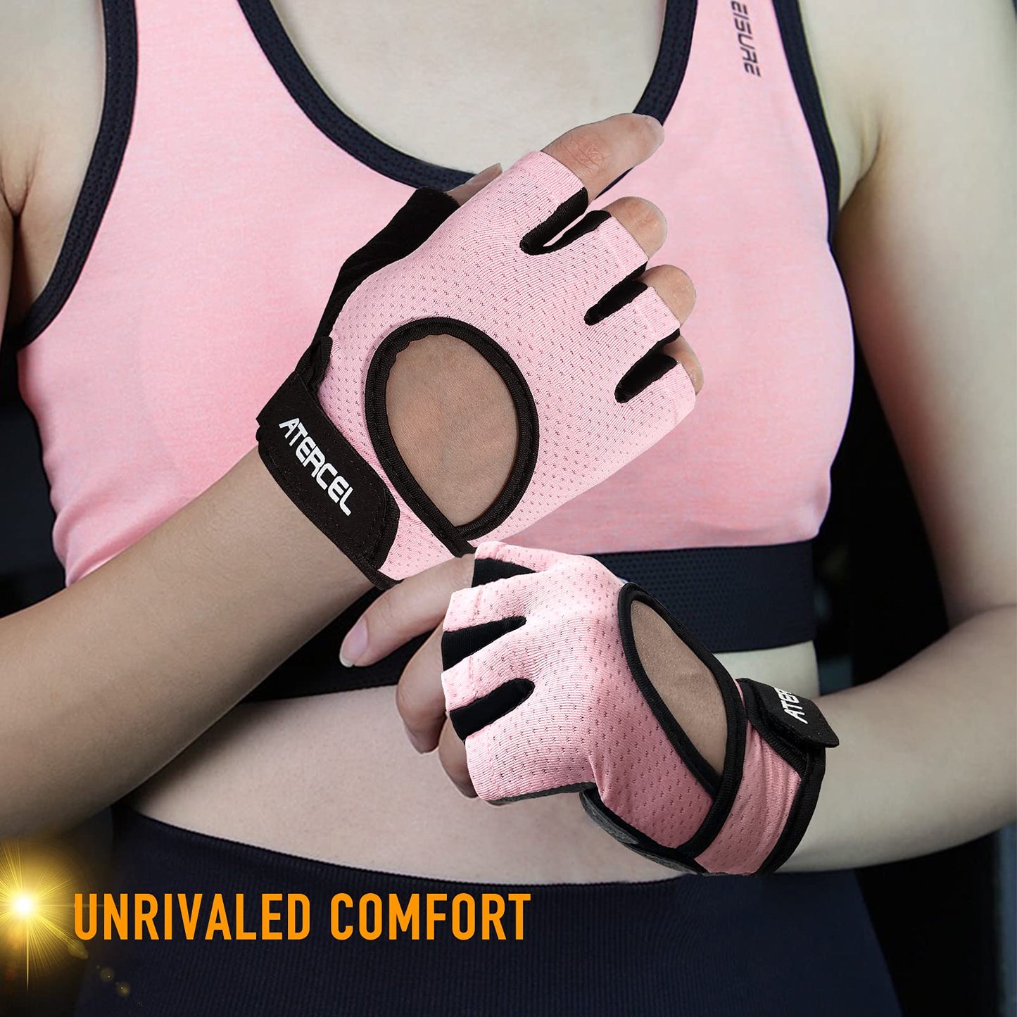 ATERCEL Weight Lifting Gloves Full Palm Protection, Workout Gloves for Gym, Cycling, Exercise, Breathable, Super Lightweight for Men and Women(Pink, M)