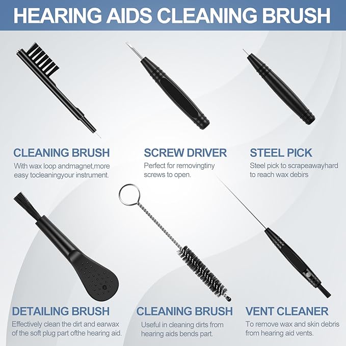 Patelai 8 Pieces Hearing Aid Cleaning Kit Multi Functional Hearing Aid Brush Cleaning Tools for Earbuds, Headphones, Amplifiers with Wax Loop and Magnet Set with Case, Gifts for Relatives