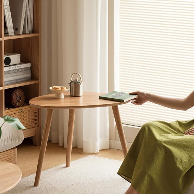 Vadisun Small Oval Nesting Table, Mid Century Coffee Table for Living Room,Solid Oak Wood End Tables,Triangle Tabletop with 3 Legs,Minimalist Display Living Tables (Original Wood Color, Combine)