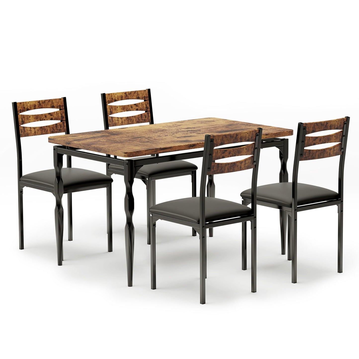 GarveeHome 5 Piece Dining Table Set, Industrial Style Dining Table and Chairs Set for 4, Kitchen Table Set for Dining Room Kitchen Apartment, Brown