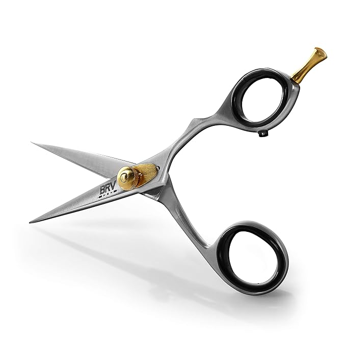 BRV MEN Professional Mustache & Beard Trimming Scissors - 5.5" | High Carbon Stainless Steel & Hammer Forged Mustache Scissors | Razor Sharp Facial Hair Trimming Shears (RIGHT HANDED - Silver)