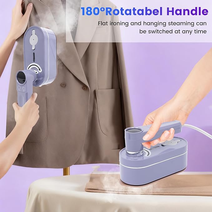 Travel Steamer Iron for Clothes, Portable Mini Steamer, 10-Second Fast Heating Handheld Small Steam Iron, with 110ml Water Tank and LCD Display, 6 Modes, 180° Swivel Handle for Home Travel Office