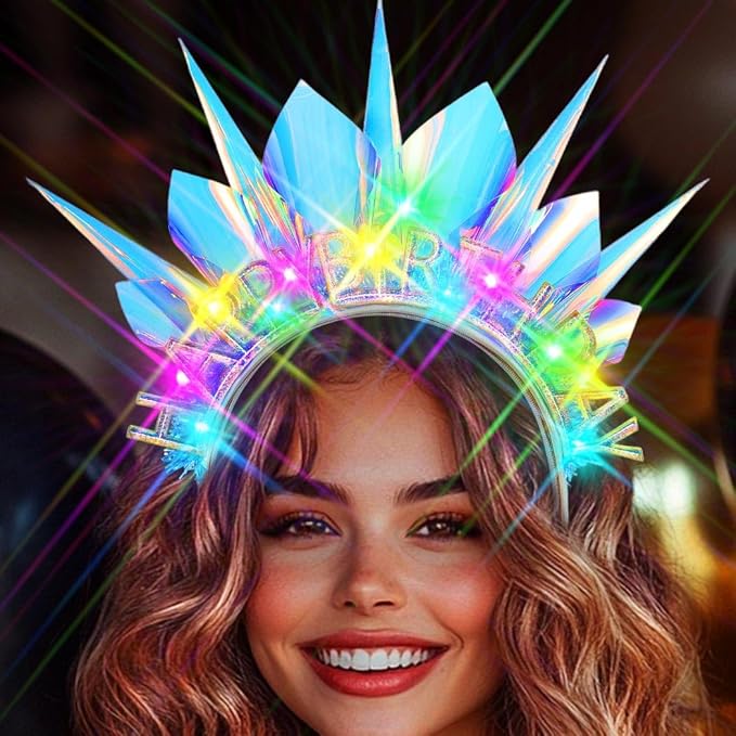 ACEDRE Light Up Happy Birthday Headband LED Glow Crown for Women