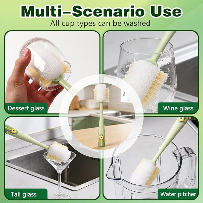 5 in 1 Bottle Cleaning Brush Set, 2026 New Multifunctional Lid Brush Cleaning Tool Kitchen, Cleaning Tool Kitchen, Portable Long Handle Bottles Scrubber for Cup Lids(Green and White)