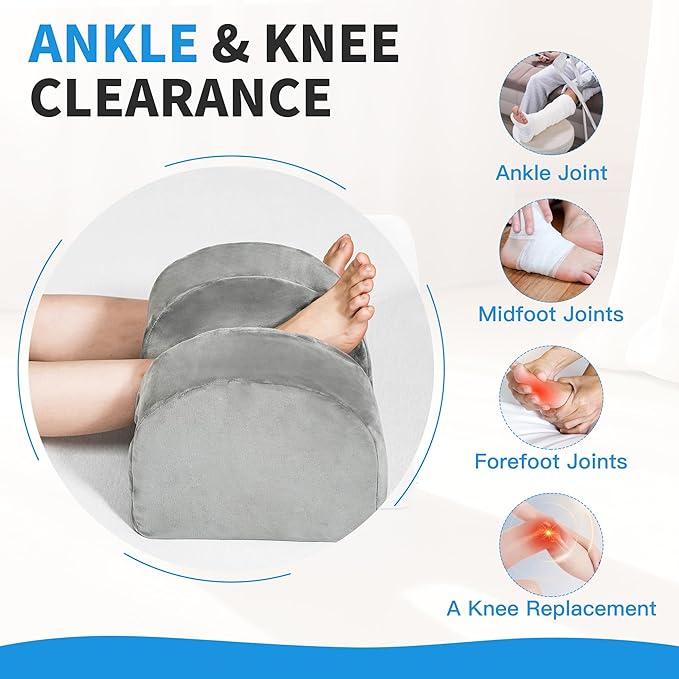 SCFOAMZAI Knee Replacement Pillow for Recovery - Leg Elevation Pillow with Firm Foam for Post-Surgery Sleeping, Hip & Ankle Pain Relief & Swelling Reduction, Includes Washable Velvet Cover (Grey)