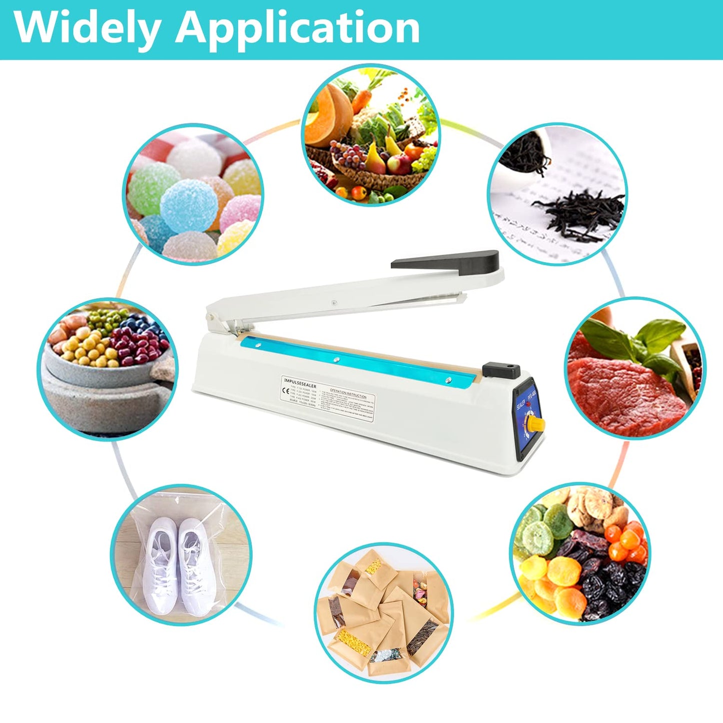 SEELAUGH Impulse Sealer 16 Inch Heat Sealer Mylar Bag Sealer Machine, Manual Poly Plastic Bag Sealer Heat Seal with 4 Replacement Elements Parts(2 Cutting Lines Included)