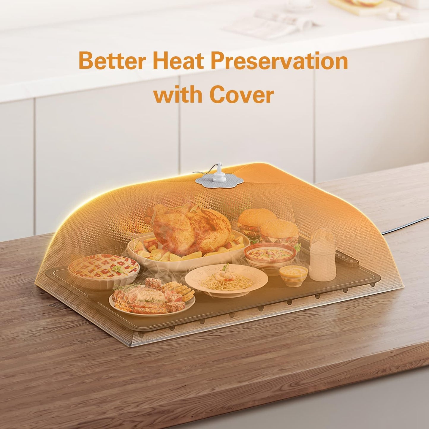 Zarler Warming Mat for Food with Insulated Cover, Food Warming Mat with 7 Temperature Modes and 6 Timer Settings, Electric Warming Tray Surface Heating, Foldable Warming Trays for Buffets Christmas